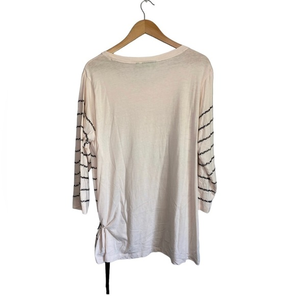 LOGO by Lori Goldstein Instant Chic Sequined Striped Cream Dark Grey Bow Detail - Picture 2 of 11